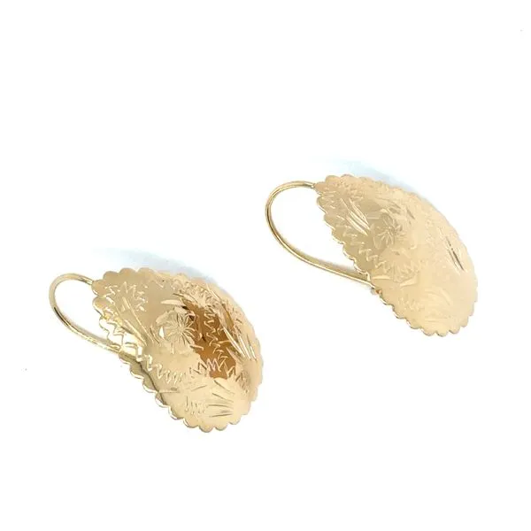 Estate 14K Yellow Gold Pear Shape Floral Diamond Cut Earr...