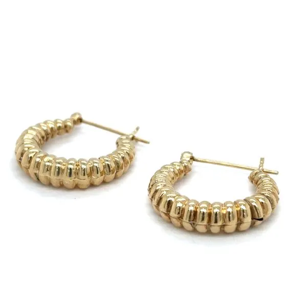 Estate 14K Yellow Gold Hollow Ribbed Snap Down Hoops