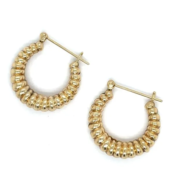 Estate 14K Yellow Gold Hollow Ribbed Snap Down Hoops