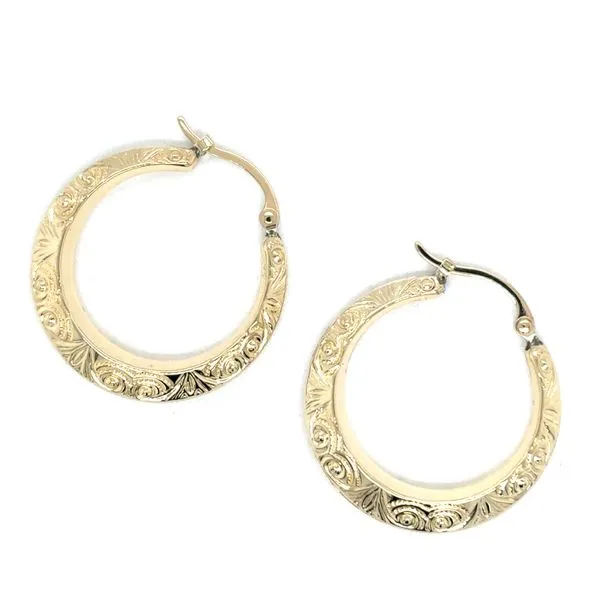 Estate 14K Yellow Gold Medium Hoops with Design