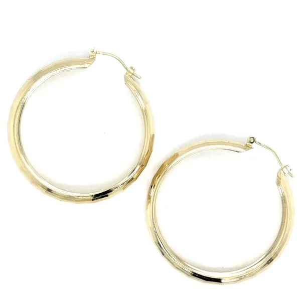 Estate 14K Yellow Gold XL Faceted Hoops