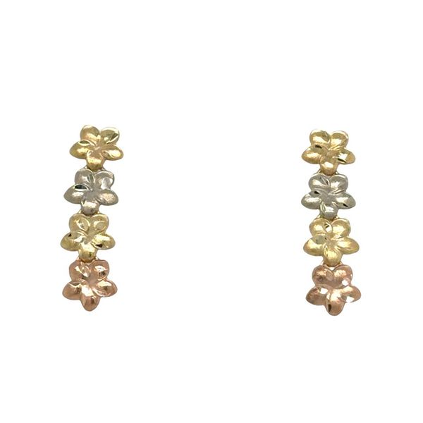 Estate 14K Tri Color Gold Diamond Cut Plumeria Flower Earrings Georgetown Jewelers Wood Dale, IL