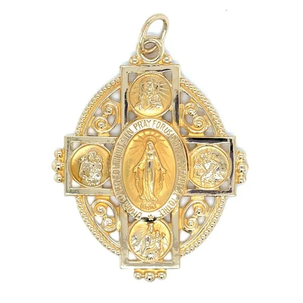 Estate 14K Yellow Gold Large Oval Miraculous Medal Cross
