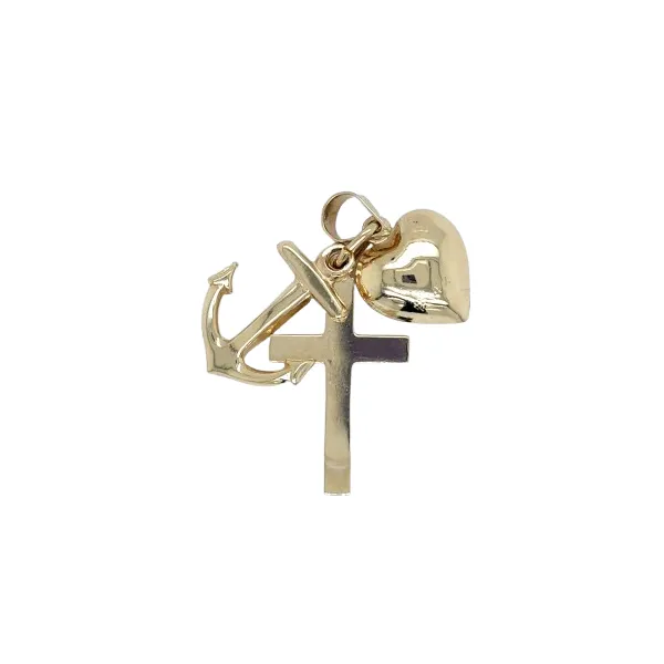 Estate 14K Yellow Gold Large Faith, Hope, and Charity Charm