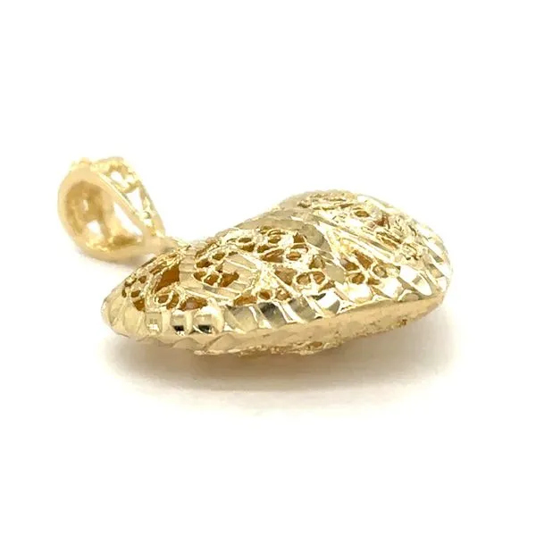 Estate 14K Yellow Gold Openwork Filigree Puff Heart Pendant