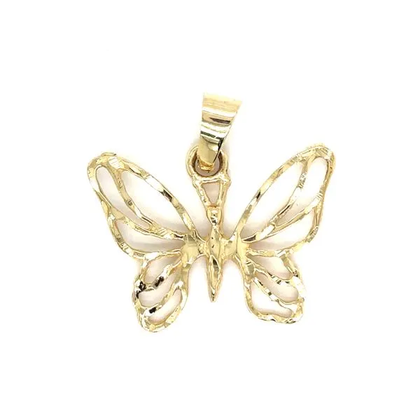 Estate 14K Yellow Gold Diamond Cut Butterfly Pendant