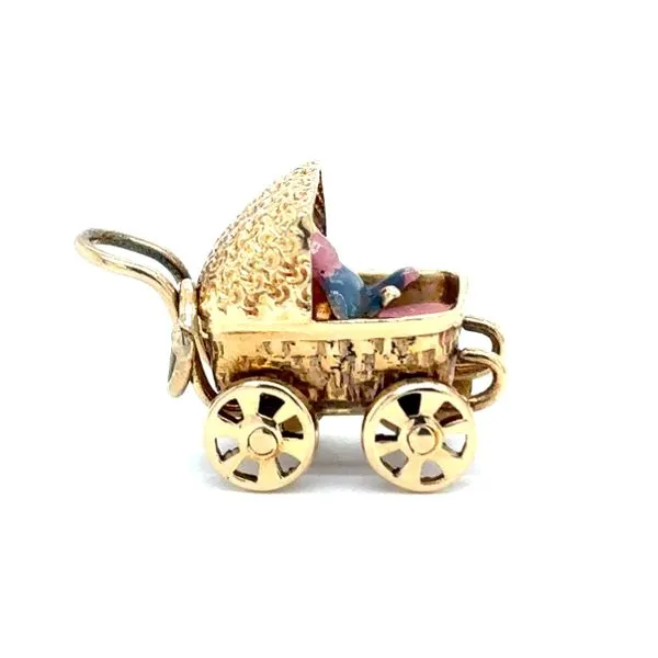 Estate 14K Yellow Gold Baby in Carriage Charm Image 2 Georgetown Jewelers Wood Dale, IL