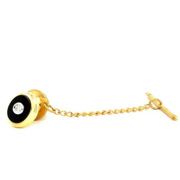 Estate 14K Yellow Gold Onyx & Diamond Tie Tac