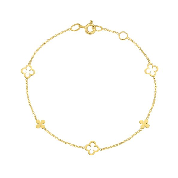14K Yellow Gold Alternating Clover Station Bracelet Georgetown Jewelers Wood Dale, IL