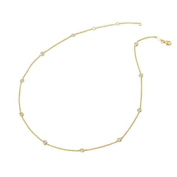 Sterling Silver Yellow Gold Plated Simulated Diamond Adjustable Station Necklace Georgetown Jewelers Wood Dale, IL