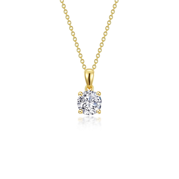 Sterling Silver Yellow Gold Plated Simulated Diamond Solitaire Necklace Georgetown Jewelers Wood Dale, IL