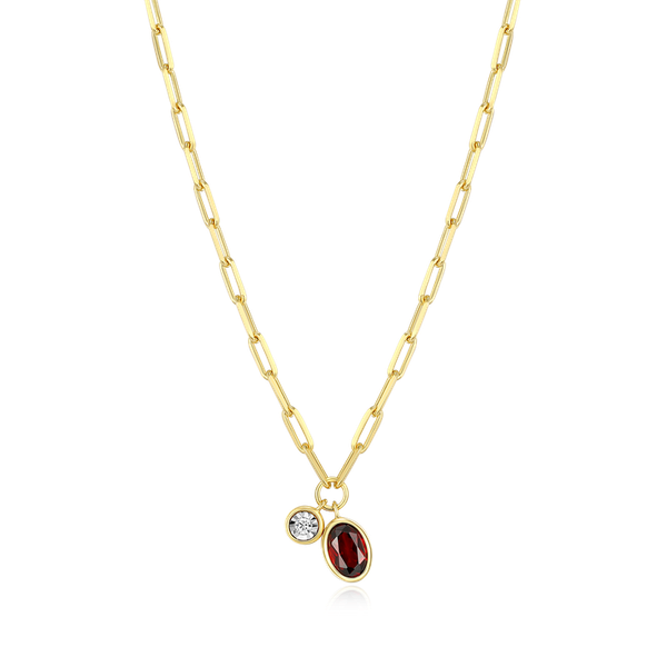 Sterling Silver Yellow Gold Plated January Birthstone Necklace - Garnet Georgetown Jewelers Wood Dale, IL