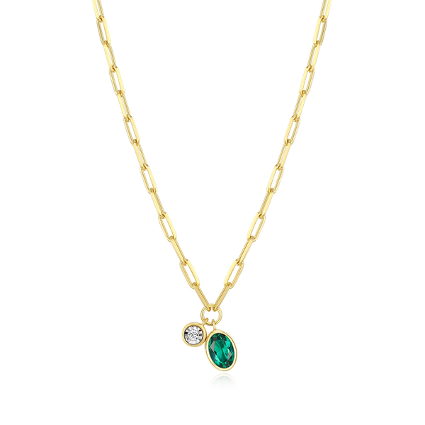 Sterling Silver Yellow Gold Plated May Birthstone Necklace - Lab Emerald Georgetown Jewelers Wood Dale, IL