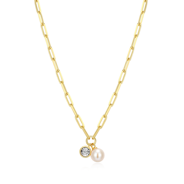 Sterling Silver Yellow Gold Plated June Birthstone Necklace - Pearl Georgetown Jewelers Wood Dale, IL