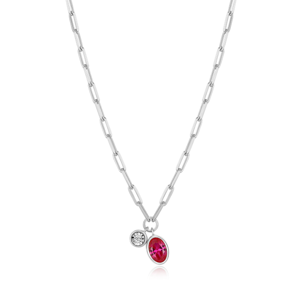 Sterling Silver Rhodium Plated July Birthstone Necklace - Lab Ruby Georgetown Jewelers Wood Dale, IL