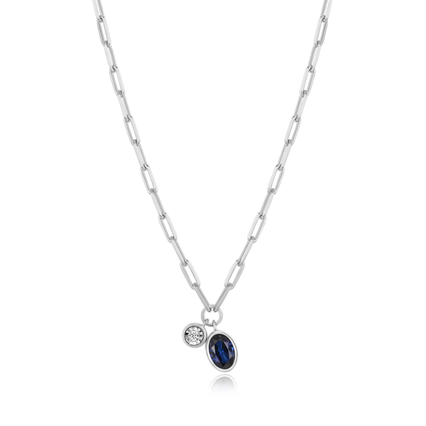 Sterling Silver Rhodium Plated September Birthstone Necklace - Lab Sapphire Georgetown Jewelers Wood Dale, IL