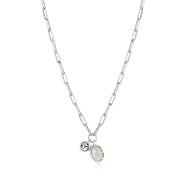 Sterling Silver Rhodium Plated October Birthstone Necklace - Lab Opal Georgetown Jewelers Wood Dale, IL