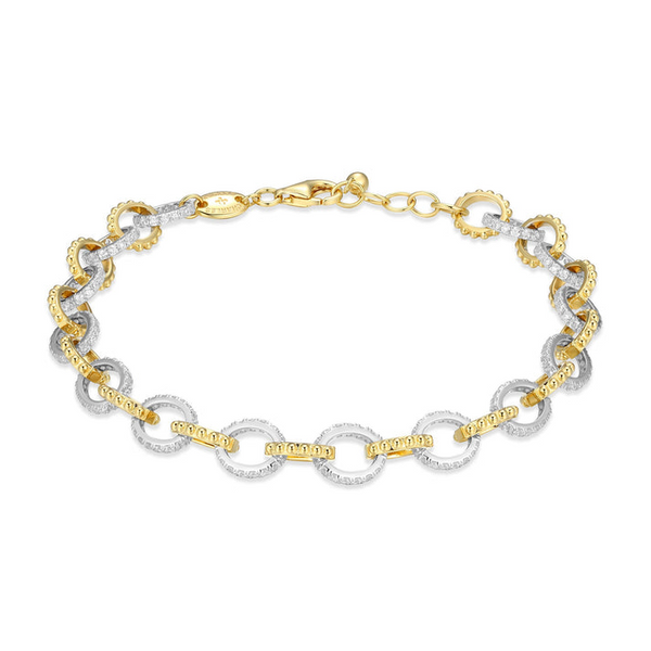Sterling Silver & Yellow Gold Plated CZ Link Bracelet Georgetown Jewelers Wood Dale, IL