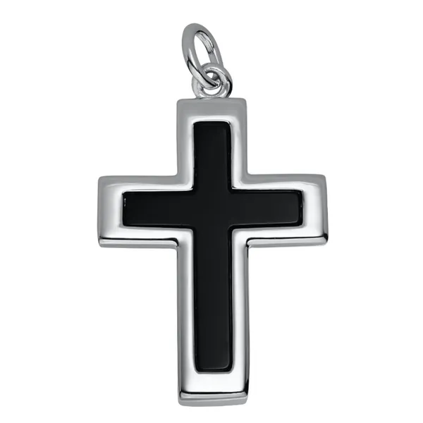 Sterling Silver Onyx Cross with Stainless Steel Chain 24\