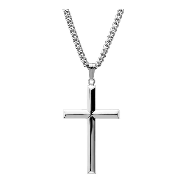 Sterling Silver Cross with Stainless Steel Chain 24\