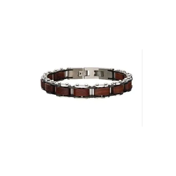 Stainless Steel & Red Sandal Wood Bracelet Georgetown Jewelers Wood Dale, IL