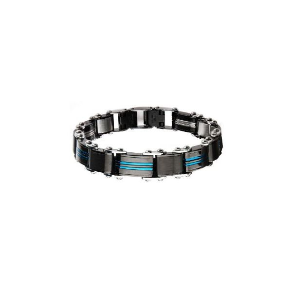 Double Sided Stainless Steel Blue IP & Black IP Reversible Bracelet