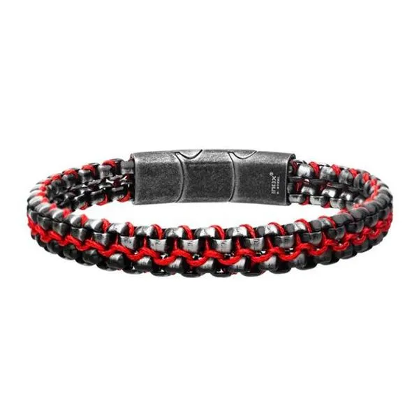 Black Stainless Steel & Red Baseball Stitch Bracelet