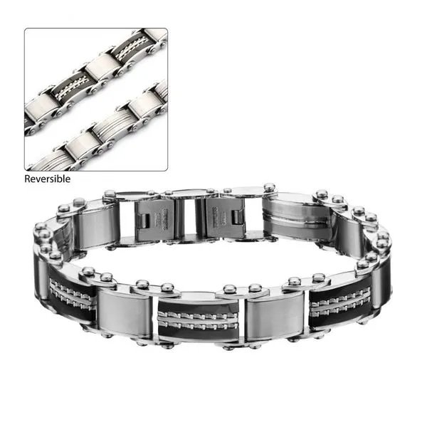 Stainless Steel / Black Plated Reversible Bracelet Georgetown Jewelers Wood Dale, IL