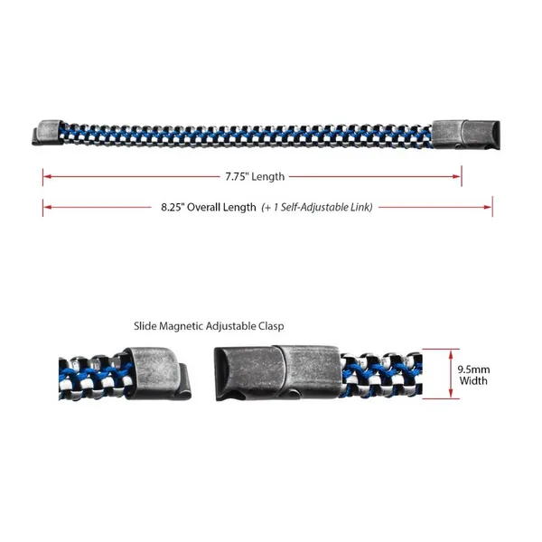 Black Stainless Steel & Blue Baseball Stitch Bracelet Image 2 Georgetown Jewelers Wood Dale, IL