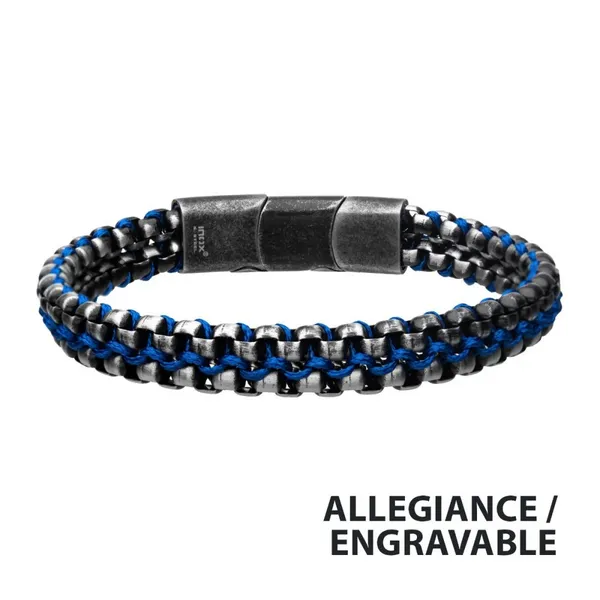Black Stainless Steel & Blue Baseball Stitch Bracelet Georgetown Jewelers Wood Dale, IL