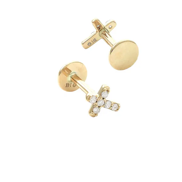 Diamond Flat Back Screw Threaded Cross Stud Earrings Georgetown Jewelers Wood Dale, IL