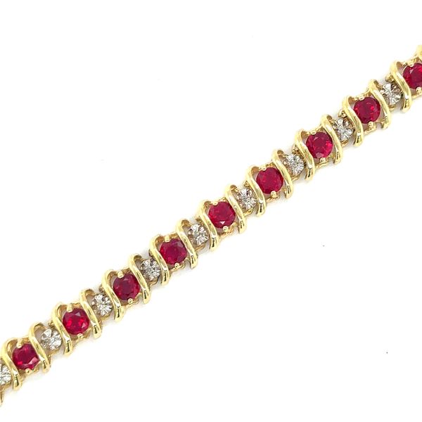 Estate Gold Diamond & Ruby Swirl Tennis Bracelet Georgetown Jewelers Wood Dale, IL