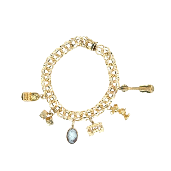 Estate Yellow Gold Charm Bracelet with 6 Charms Georgetown Jewelers Wood Dale, IL