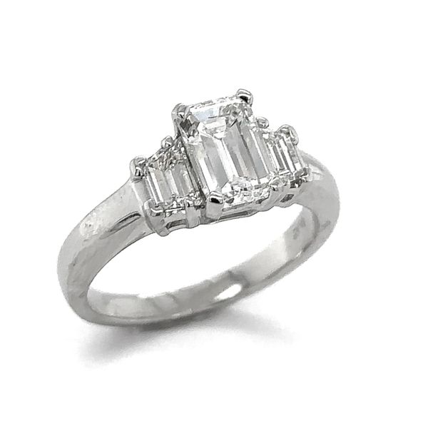 Estate Platinum Emerald Cut & Trapezoid Diamond Engagement Ring Image 2 Georgetown Jewelers Wood Dale, IL