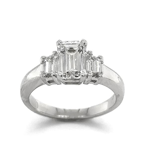 Estate Platinum Emerald Cut & Trapezoid Diamond Engagement Ring Georgetown Jewelers Wood Dale, IL