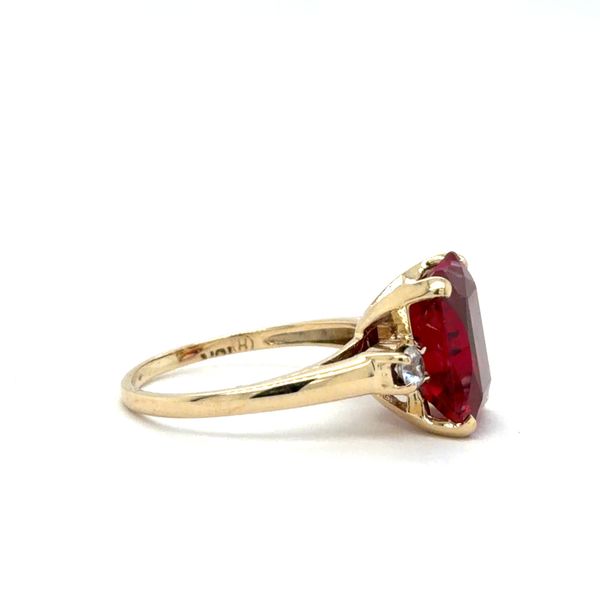 Estate Fancy Rectangle Imitation Ruby & CZ Ring Image 2 Georgetown Jewelers Wood Dale, IL