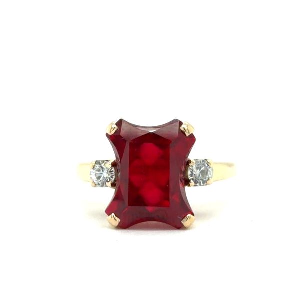 Estate Fancy Rectangle Imitation Ruby & CZ Ring Georgetown Jewelers Wood Dale, IL