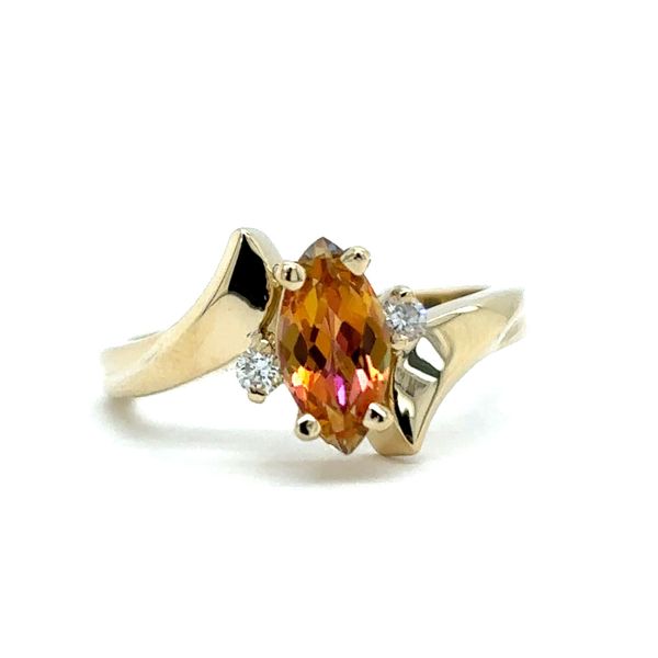 Estate 14K Yellow Gold Sunrise Mystic Topaz & Diamond Ring Georgetown Jewelers Wood Dale, IL