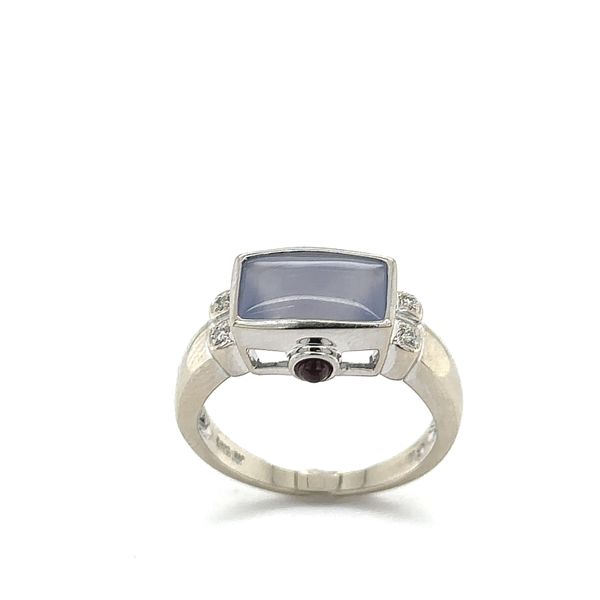 Estate Blue Chalcedony, Rhodolite Garnet & Diamond Ring Georgetown Jewelers Wood Dale, IL
