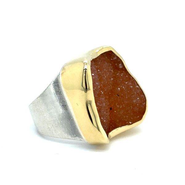 Estate Sterling Silver & 18K Yellow Gold Rough Orange Drusy Quartz Ring Image 2 Georgetown Jewelers Wood Dale, IL