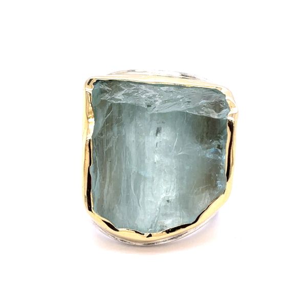 Estate Sterling Silver & 18K Yellow Gold Rough Aquamarine Ring Image 2 Georgetown Jewelers Wood Dale, IL