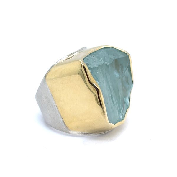 Estate Sterling Silver & 18K Yellow Gold Rough Aquamarine Ring Georgetown Jewelers Wood Dale, IL