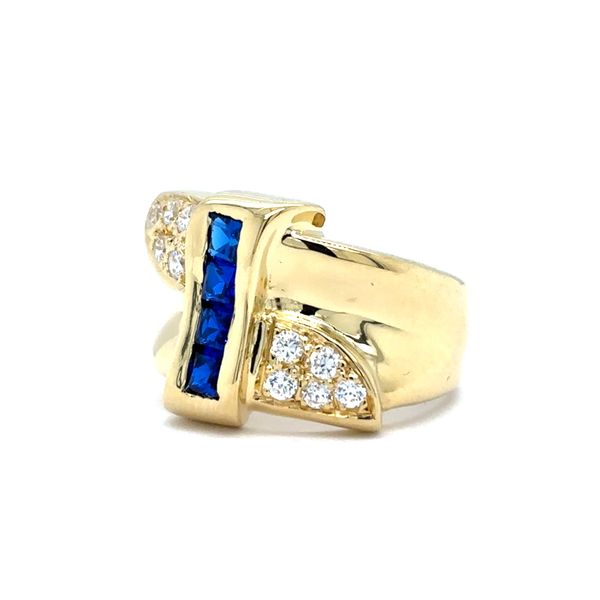Estate 18K Yellow Gold Lab Created Sapphire & CZ Ring Image 2 Georgetown Jewelers Wood Dale, IL