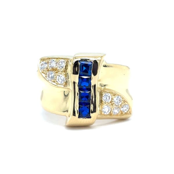 Estate 18K Yellow Gold Lab Created Sapphire & CZ Ring Georgetown Jewelers Wood Dale, IL