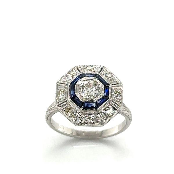 Estate European Cut Sapphire & Diamond Ring Image 2 Georgetown Jewelers Wood Dale, IL