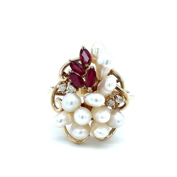 Estate 14K Yellow Gold Pearl & Ruby Ring Georgetown Jewelers Wood Dale, IL