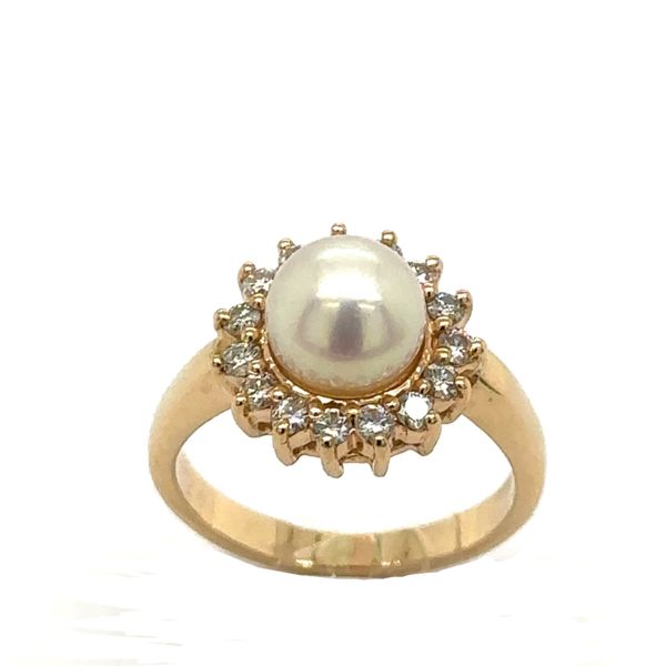Estate 14K Yellow Gold Pearl & Diamond Ring Georgetown Jewelers Wood Dale, IL