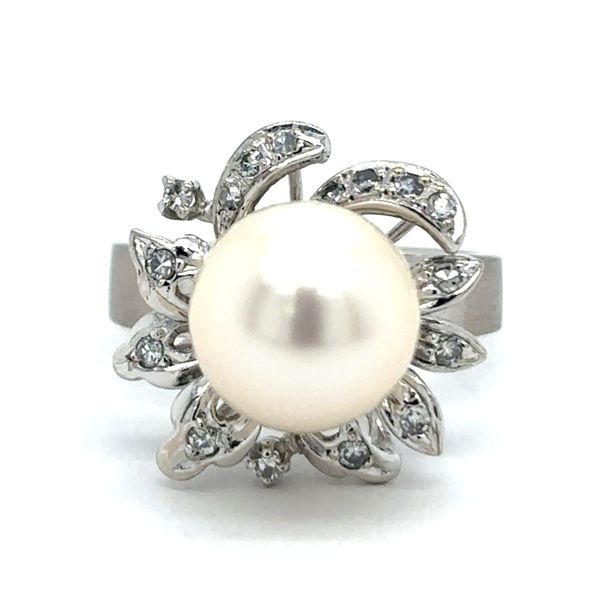 Estate 18K White Gold Pearl & Diamond Ring Georgetown Jewelers Wood Dale, IL