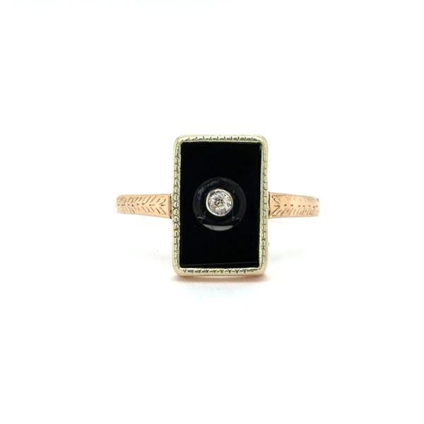 Estate Onyx and Old European Diamond Engraved Ring Georgetown Jewelers Wood Dale, IL