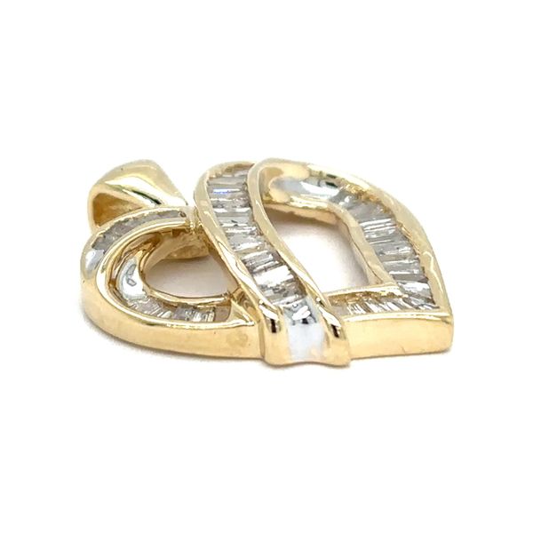 Estate 10K Yellow Gold Baguette Diamond Heart Pendant Image 2 Georgetown Jewelers Wood Dale, IL